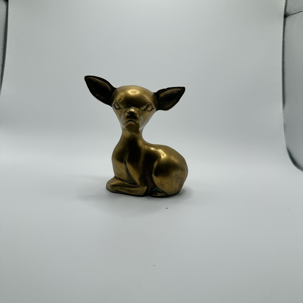 Vintage Brass Deer Fawn Figurine Mid Century Woodland Decor Gold Animal Statue - Picture 4 of 5